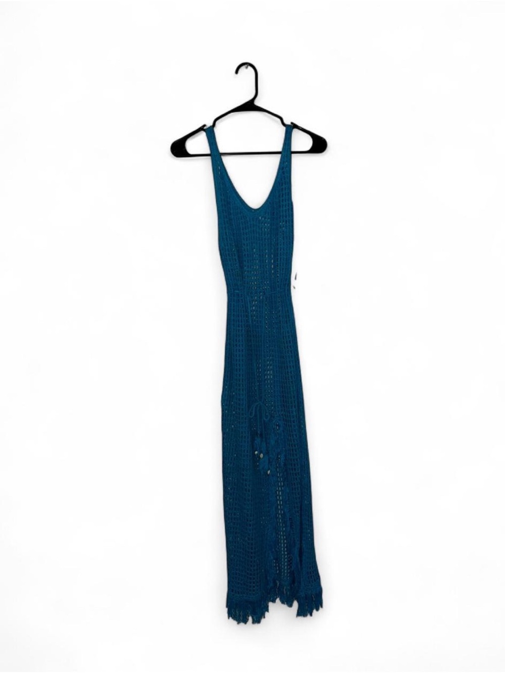 Turquoise Crochet Maxi Dress with Front Slit - Picture 2 of 5